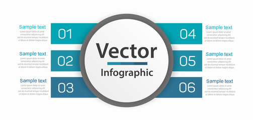 Infographic design business template with 6 options, steps. Can be used for workflow layout, diagram, annual report, web design.  Vector eps 10
