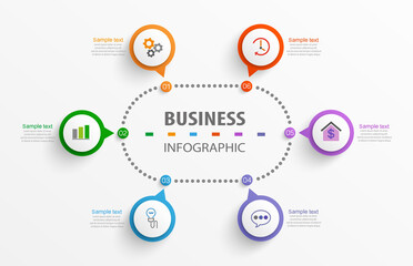Infographic design business template with 6 options, steps. Can be used for workflow layout, diagram, annual report, web design.  Vector eps 10