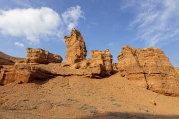 Fototapeta premium One part of Charyn canyon is known as Valley of Castles for its unusual rock formations. Charyn National Park.