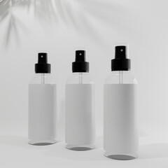 spray bottles a front view with white black on3d background
