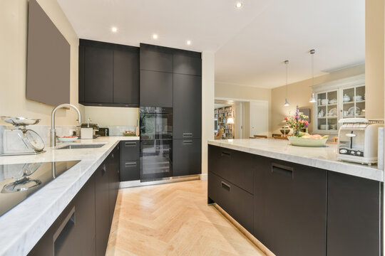 Modern kitchen interior with cabinet at home