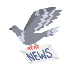Pigeon Flying with Envelope Carrying Newsletter Vector Illustration
