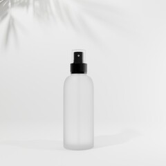 transparent spray bottle for mockup with a black cap and  white background 