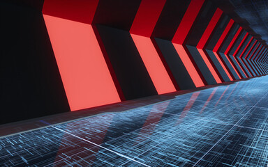 Tunnel of the future, futuristic room, 3d rendering.