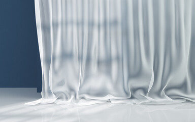 Vertical curtains in a empty room, 3d rendering.