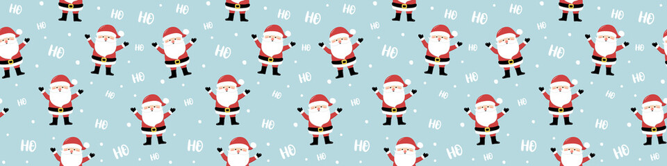 Christmas pattern with smiley Santa Claus. Xmas wrapping paper concept. Banner. Vector