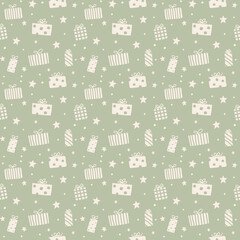 Design of seamless pattern with Christmas present boxes. Vector