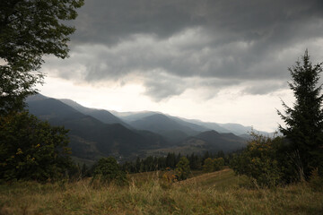 Picturesque view of cloudy sky over mountains