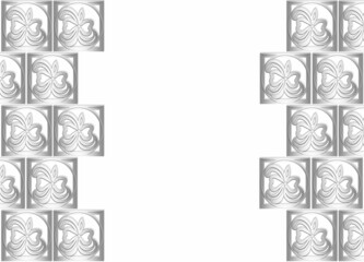 An ornament made of individual patterned fragments. Grey figures on a white background. Abstraction. A resource for printing on paper or fabric, decorative background.