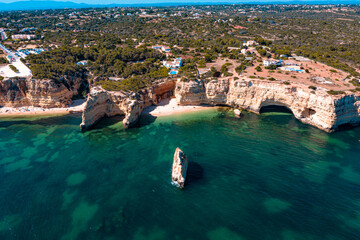 Drone footage of the sea cliff at Ponta Da Piedade in Algarve, Portugal 
