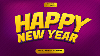 Fototapeta na wymiar Happy New Year Yellow Purple 3D Editable Text Effect