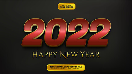 Happy New Year Red Gold 3D Editable Text Effect