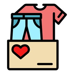Care clothes donation icon. Outline care clothes donation vector icon color flat isolated