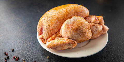 chicken raw meat poultry whole chick ready to bake or cook fresh meal snack on the table copy space food background