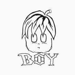 illustration boy logo. style ink design template. black and white.