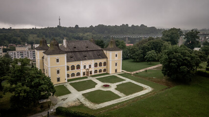 Aerial view of the manor house in Hanusovce nad Toplou, Slovakia