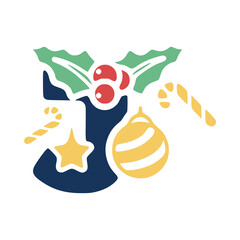 The letter j is decorated with mistletoe and Christmas elements. New Year lettering clip art.