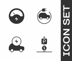 Set Charging parking electric car, Voltmeter, Electric and icon. Vector