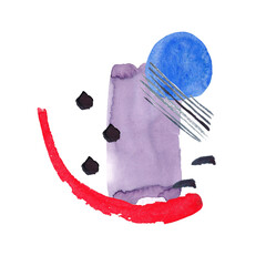 Abstract drawing of watercolor red, violet and grey stain on white background. Watercolor texture. Background. Abstract modern print. Wall art. Isolated