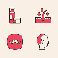 Set Baldness, Shaving gel foam, Oil for hair care treatment and Barbershop icon. Vector