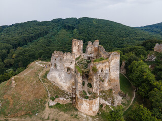 Fototapeta premium Aerial view of Cicva castle in Sedliska village in Slovakia