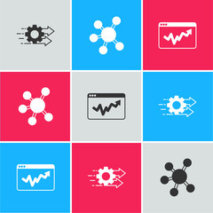 Set Time management, Project team base and Graph chart infographic icon. Vector