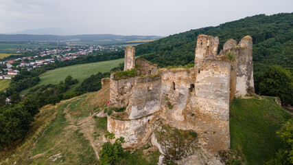 Fototapeta na wymiar Aerial view of Cicva castle in Sedliska village in Slovakia