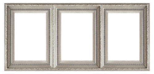 Triple silver frame (triptych) for paintings, mirrors or photos isolated on white background