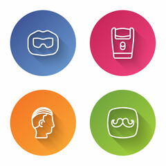 Set line Mustache and beard, Electric razor blade, Hairstyle for men and Barbershop. Color circle button. Vector