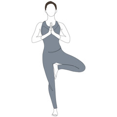 Line Art of girl doing yoga in vector illustration (hand-drawing). Spiritual yoga practice in minimalistic style B&W. Illustration fits for magazine, background or logotype.