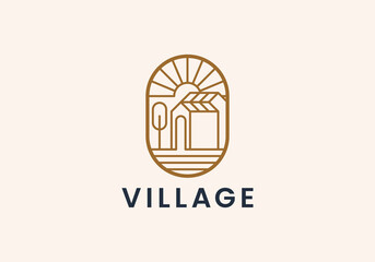 cottage simple line art logo. village logo vector illustration design
 - obrazy, fototapety, plakaty