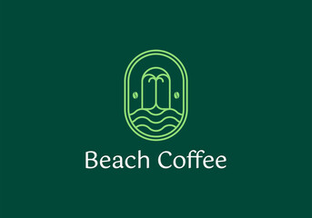 ocean palm coffee line outline logo. Logo icon vector.
