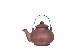 Clay teapot isolated on white background with clipping path