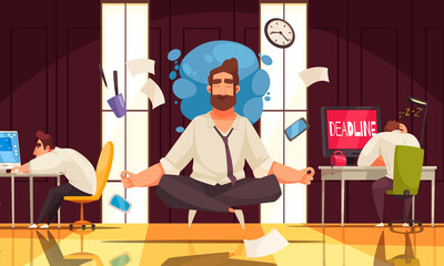 Meditation Yoga Cartoon Composition