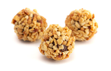 Chocolate Peanut Butter Energy Balls Isolated on White Background