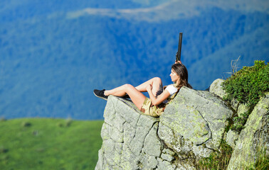 Army soldier relax. fight for justice. military fashion. army sniper. weapon shop concept. head...