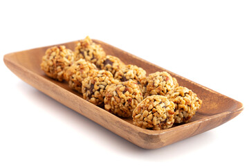 Chocolate Peanut Butter Energy Balls Isolated on White Background