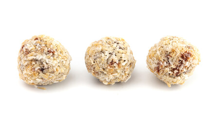 Coconut Chocolate Energy Balls Isolated on White Background