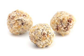 Coconut Chocolate Energy Balls Isolated on White Background