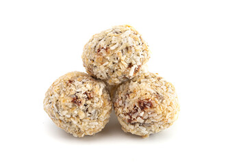 Coconut Chocolate Energy Balls Isolated on White Background