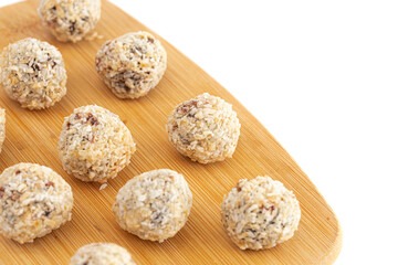 Coconut Chocolate Energy Balls Isolated on White Background