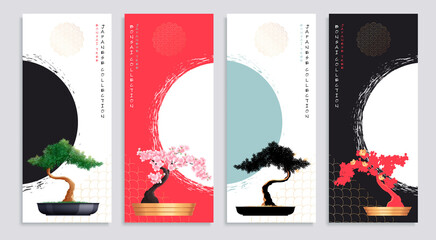 Bonsai Trees Banners Set - obrazy, fototapety, plakaty
