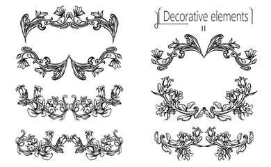 decorative elements for frames, flowers bells in graphic vintage style