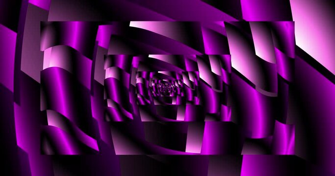 Fractal of glowing geometric shapes in pink and purple hues. Animated background and club video. Endless cycle. A loop