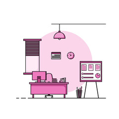 Working table flat design, Concept of working desk and work from home interior with furniture.