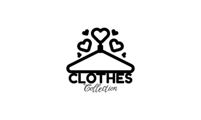 Fashion store logo template with hanger and heart shapes icons on isolated white background