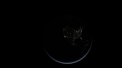 Concept 3-P1 Beautiful Scenery of Realistic Planet Earth from Space with Atmosphere and City Lighting Effects at Night. High detailed 3D rendering.