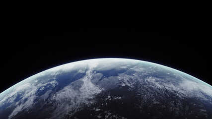 Concept 5-P1 Beautiful Scenery of Realistic Planet Earth from Space with Atmospheric Clouds. High detailed 3D rendering.