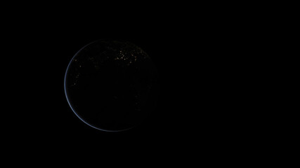 Concept 24-P1 Beautiful Scenery of Realistic Planet Earth from Space with Atmosphere and City Lighting Effects at Night. High detailed 3D rendering.