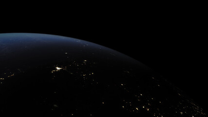 Naklejka premium Concept 28-P1 Beautiful Scenery of Realistic Planet Earth from Space with Atmosphere and City Lighting Effects at Night. High detailed 3D rendering.